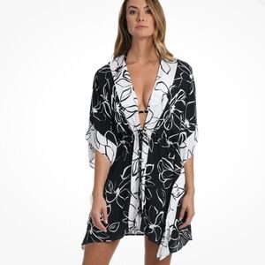 La Blanca Women One Size Kimono Swimwear CoverUp Black Moonlit Silhouette
